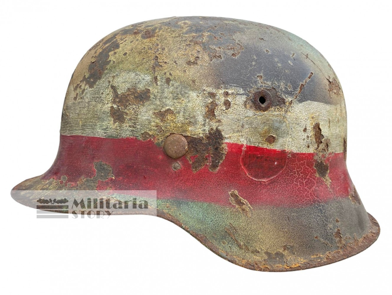 M42 Camo Helmet Polish Powstanie Warszawskie ultra rare - M42 Camo Helmet Polish Powstanie Warszawskie ultra rare: Third Reich Headgear