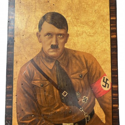 Adolf Hitler inlay picture on wood - Vintage German Third Reich Art