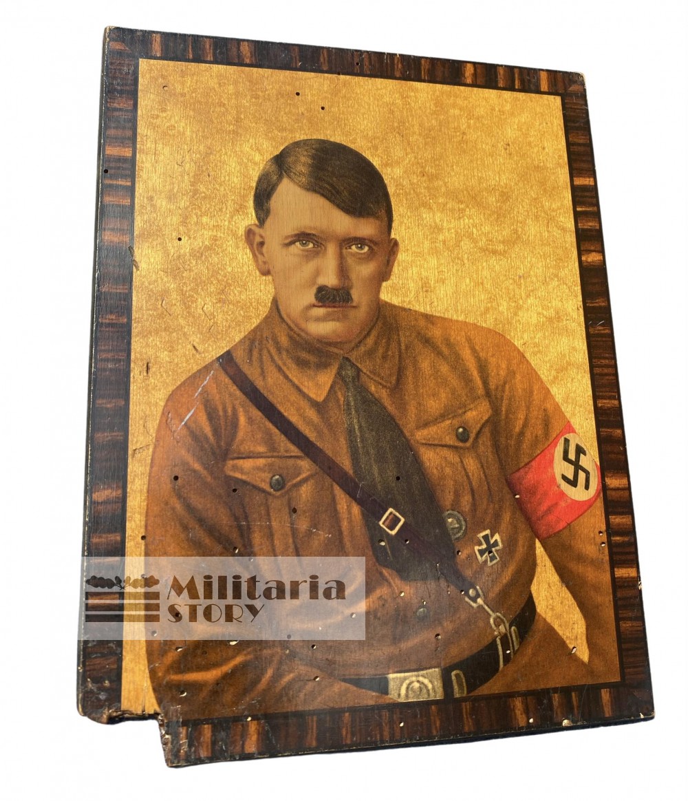 Adolf Hitler inlay picture on wood - Adolf Hitler inlay picture on wood: pre-war German Third Reich Art