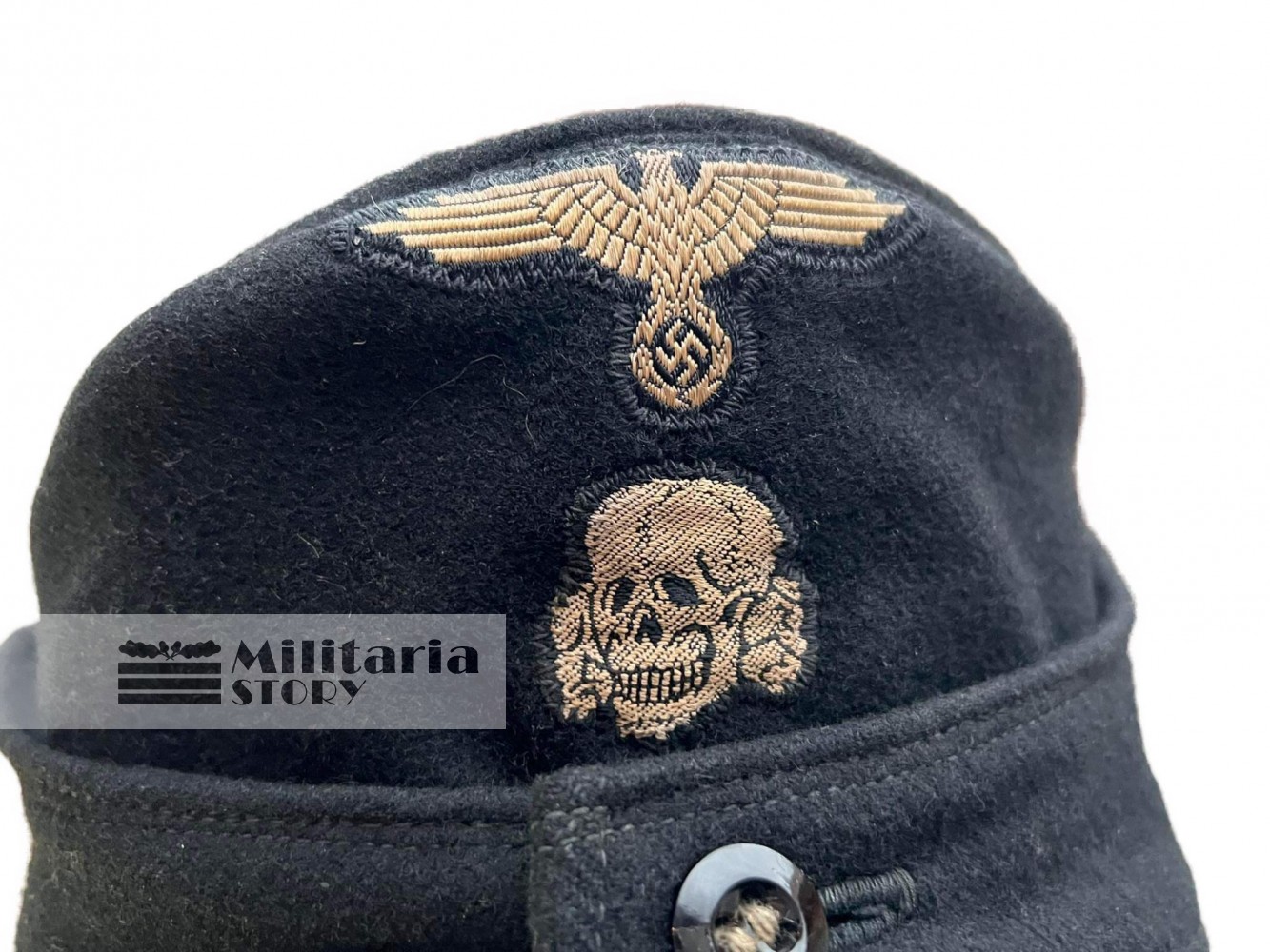 Waffen SS M43 Panzer One button field cap - Waffen SS M43 Panzer One button field cap: Third Reich Headgear