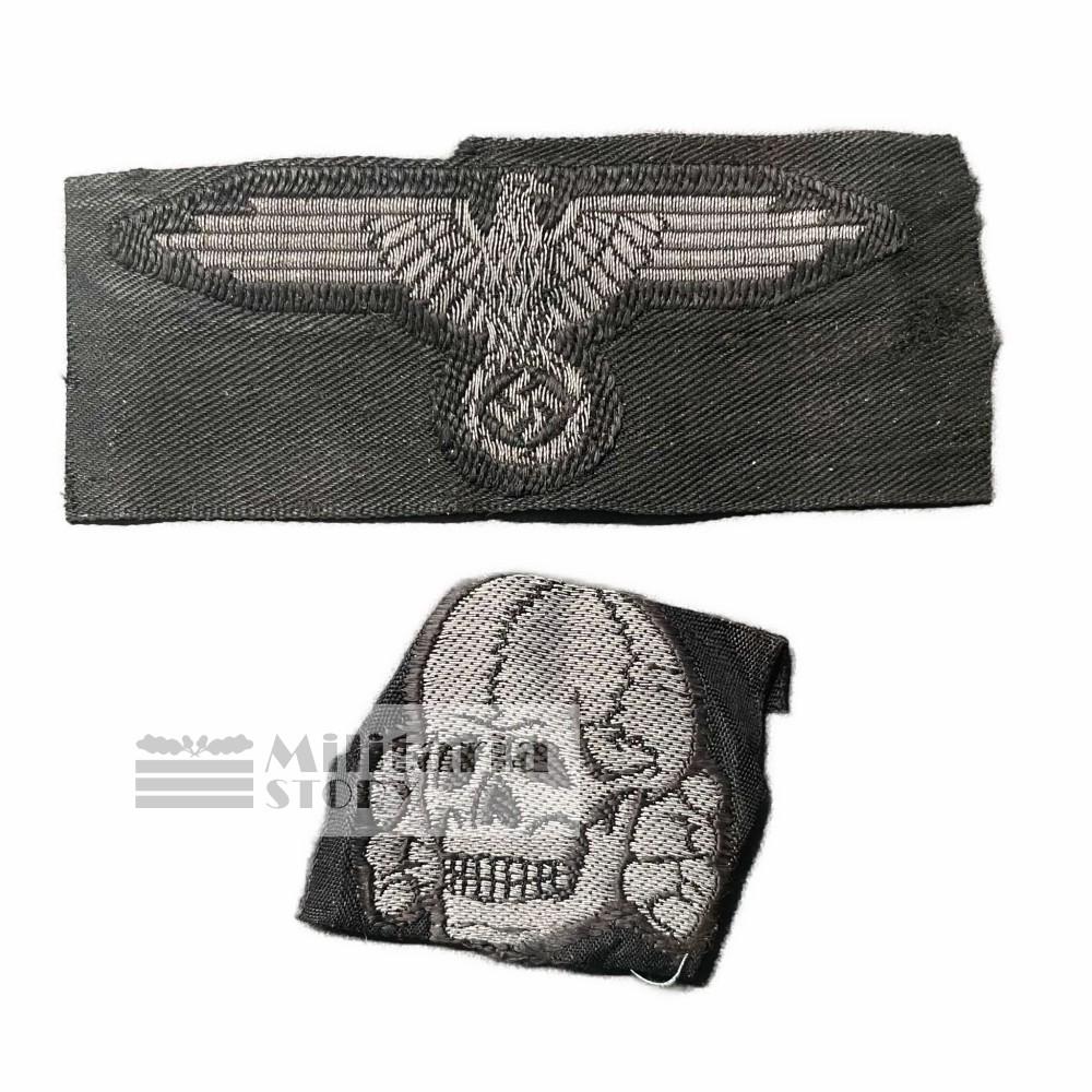 Waffen ss cap bevo flatwire insignia set - Waffen ss cap bevo flatwire insignia set: Third Reich Insignia